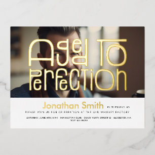 Aged to perfection photo man's birthday  foil invitation postcard
