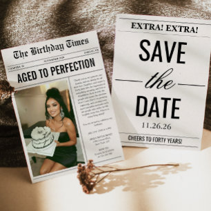 Aged To Perfection Photo Newspaper Birthday Invitation