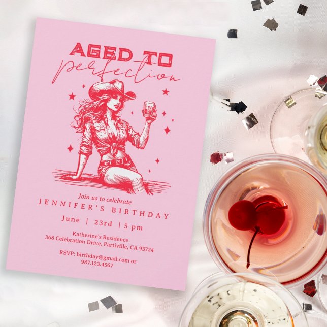 Aged to Perfection Pink Cowgirl Birthday Party  Invitation (Creator Uploaded)