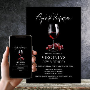 Aged to Perfection Red Wine 100th Birthday Party Invitation