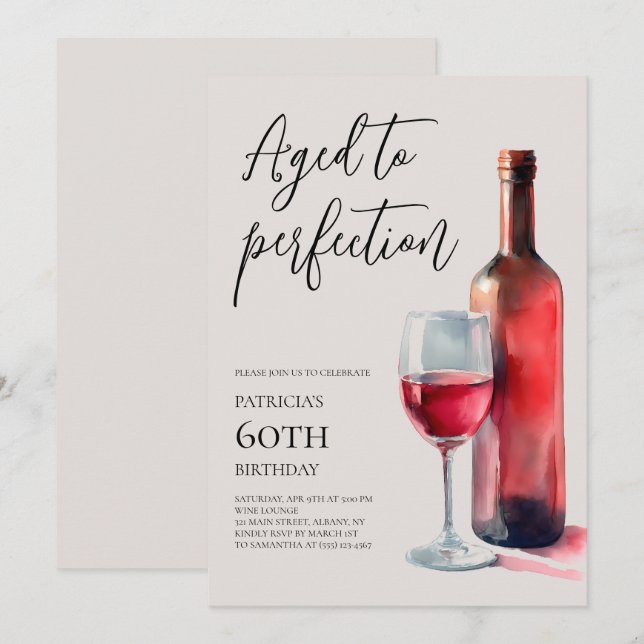 Aged to Perfection Red Wine 60th Birthday Party Invitation (Front/Back)