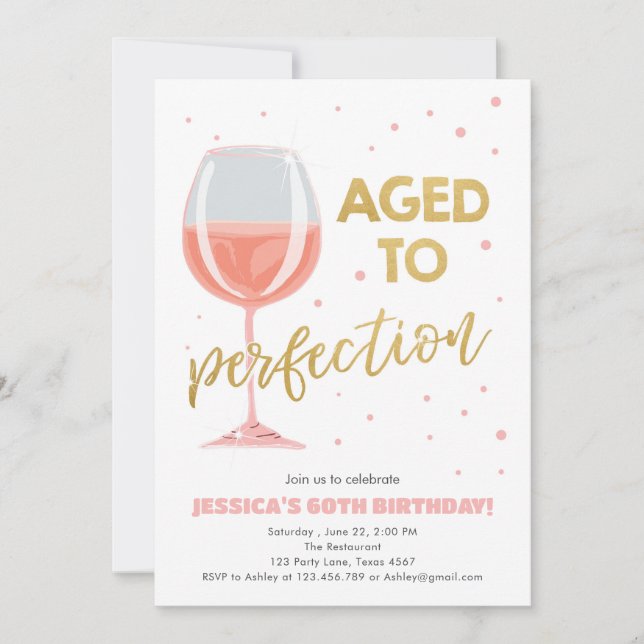 Aged to Perfection Rose Wine Surprise Birthday Invitation (Front)
