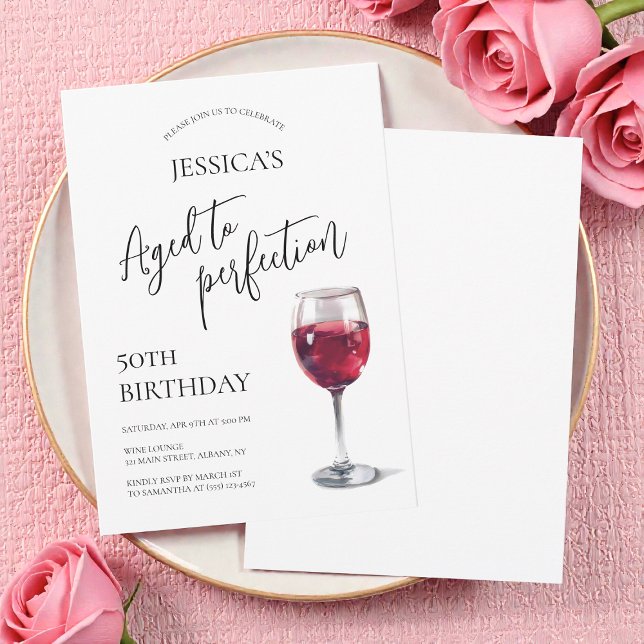 Aged to Perfection Script Wine 50th Birthday Party Invitation (Aged to Perfection Script Wine 50th Birthday Party Invitation)