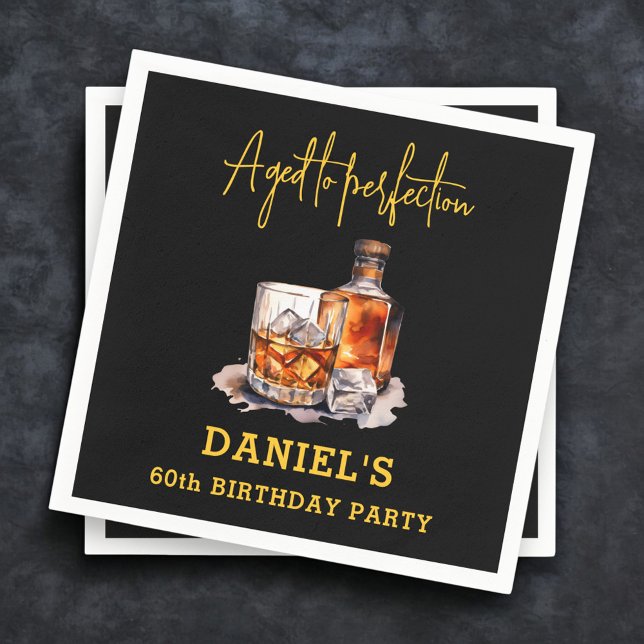 Aged to Perfection Whiskey 60th Birthday Napkin (Creator Uploaded)