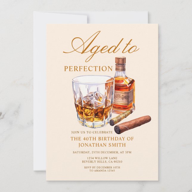 Aged to Perfection Whiskey Adult Birthday Party Invitation (Front)