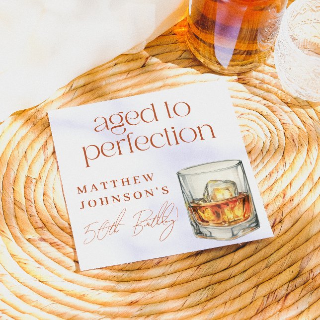 Aged to Perfection Whiskey Birthday Napkin (Paper Napkin Mock-up)