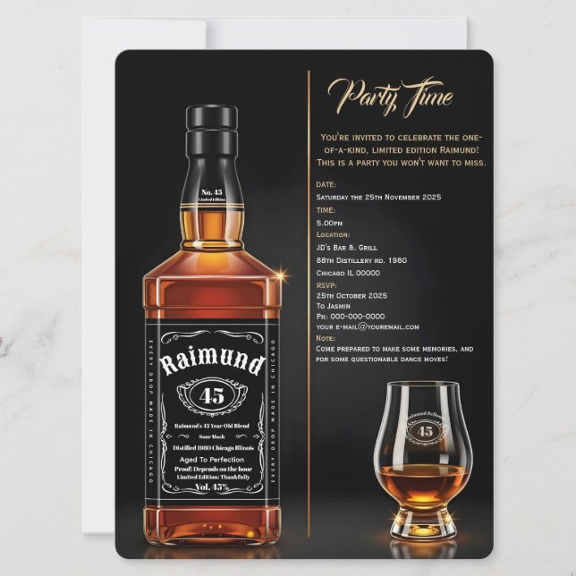 Aged to Perfection Whiskey Bottle Custom Birthday Invitation (Front)