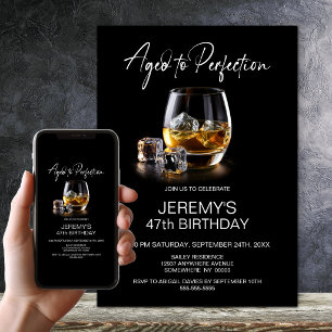 Aged to Perfection Whiskey Glass Birthday Party Invitation