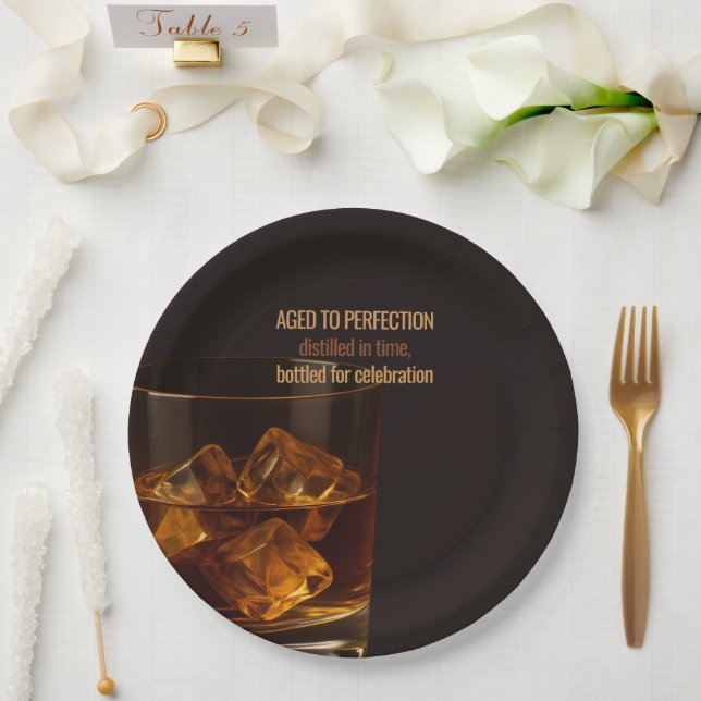 Aged to Perfection Whisky Birthday Celebration Paper Plate (Wedding)