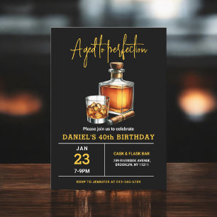 Aged to Perfection Whisky Cigar 40 Years Birthday Invitation