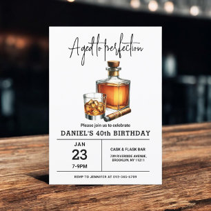 Aged to Perfection Whisky Cigar 40th Birthday Invitation