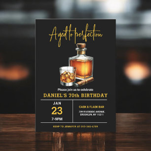 Aged to Perfection Whisky Cigar 70th Birthday Invitation