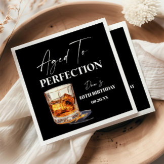 Aged To Perfection Whisky Glass Birthday Party Napkin