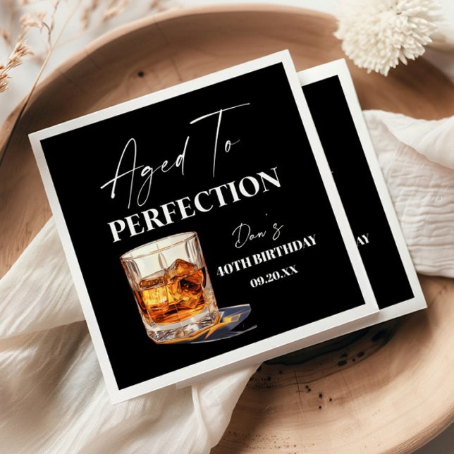 Aged To Perfection Whisky Glass Birthday Party Napkin (Creator Uploaded)