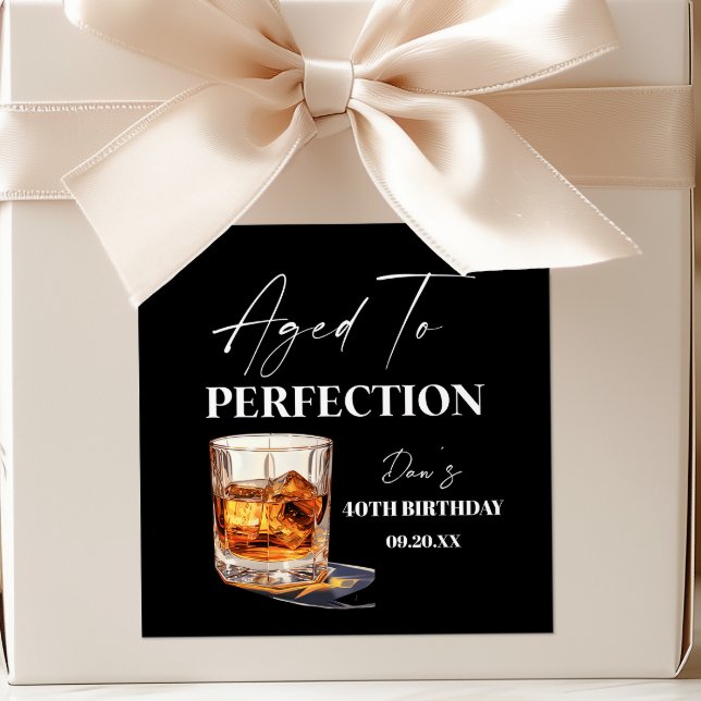 Aged To Perfection Whisky Glass Birthday Party Square Sticker (Creator Uploaded)