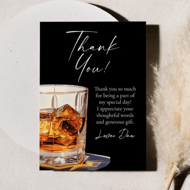 Aged To Perfection Whisky Glass Birthday Party Thank You Card (Creator Uploaded)