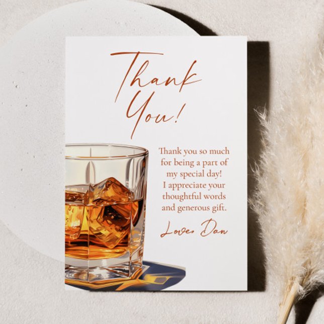 Aged To Perfection Whisky Glass Birthday Party Thank You Card (Creator Uploaded)