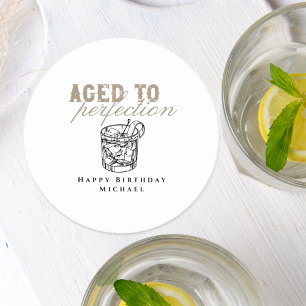 Aged to Perfection White Whiskey Birthday Party Round Paper Coaster