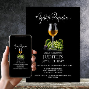 Aged to Perfection White Wine 80th Birthday Party Invitation