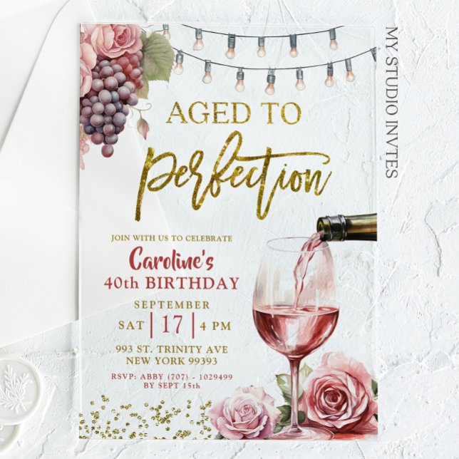 Aged To Perfection Wine Adult 50th Birthday Acrylic Invitations (Creator Uploaded)