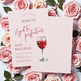 Aged to Perfection Wine Pink 50th Birthday Party Invitation