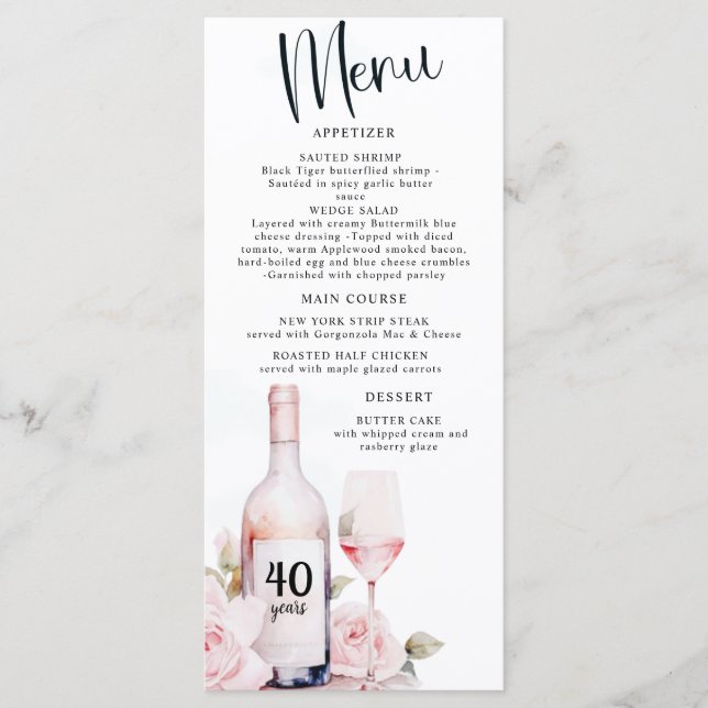 Aged to Perfection, Wine Theme, Winery Birthday Menu (Front)