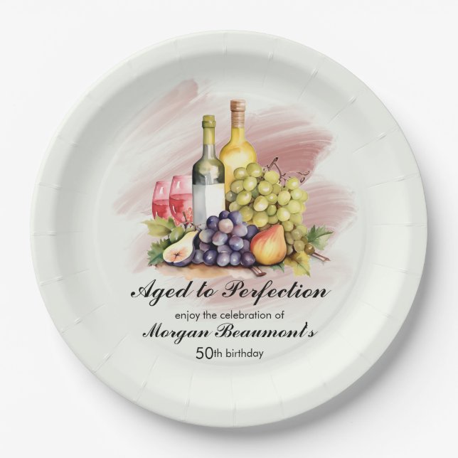 Aged to Perfection Wine Themed 50th Birthday Party Paper Plate (Front)
