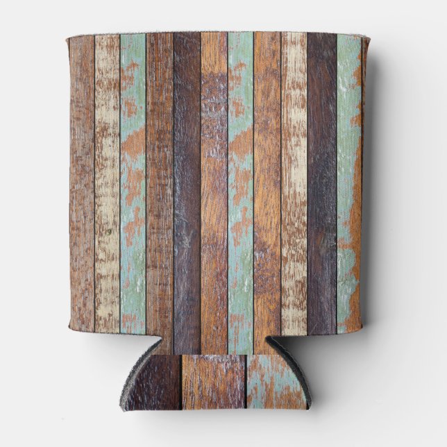 Aged Vertical Wooden Background Texture Can Cooler (Front)
