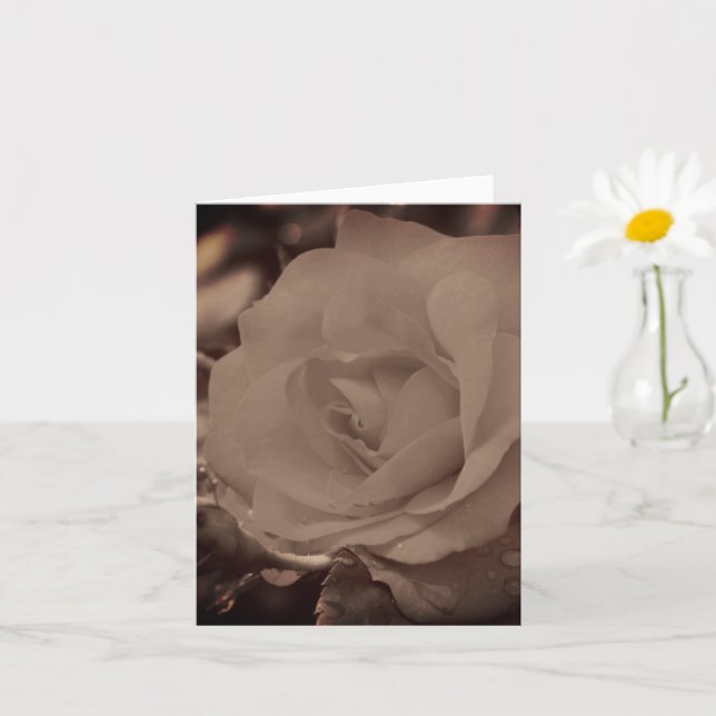 Aged Vintage Sepia Rose Flower Note Card (Small Plant)