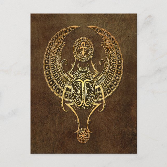 Aged Winged Egyptian Scarab Beetle with Ankh Brown Postcard (Front)