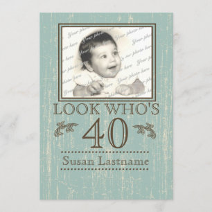 Aged Wood 40th Birthday Photo Invitation