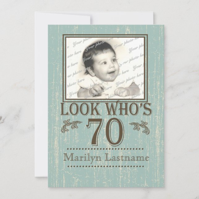 Aged Wood 70th Birthday Photo Invitation (Front)