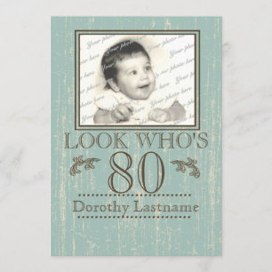 Aged Wood 80th Birthday Photo Invitation
