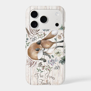 Aged Wood Monogram Name Floral Fox