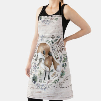 Aged Wood Monogram Name Floral Fox  Apron