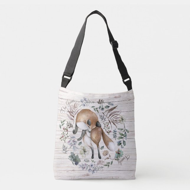 Aged Wood Monogram Name Floral Fox  Crossbody Bag (Front)