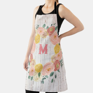 Aged Wood Monogram Rose & Eucalyptus Wreath Apron