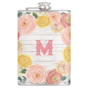 Aged Wood Monogram Rose & Eucalyptus Wreath Hip Flask