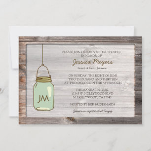Aged Wood with Mason Jar Bridal Shower Invitation