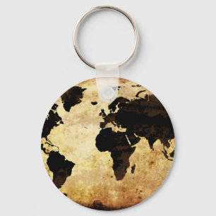 aged-world-map key ring
