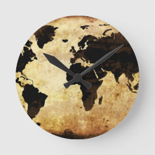 aged-world-map round clock