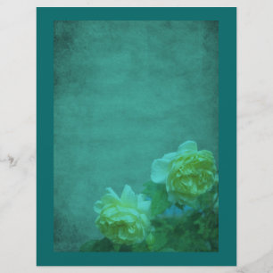 Aged Yellow Roses Aqua Blue Floral Scrapbook