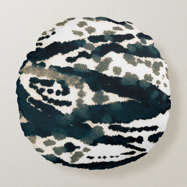 Aged Zebra Print. Grey Zebra Rough Print. Grey Zeb Round Cushion (Front)