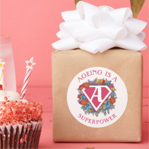 Ageing is a superpower birthday classic round sticker