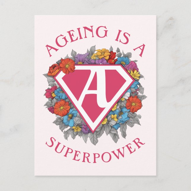 Ageing is a superpower birthday postcard (Front)