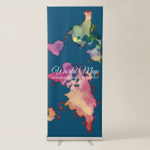Agency Retro Colourful Watercolor World Map Retractable Banner