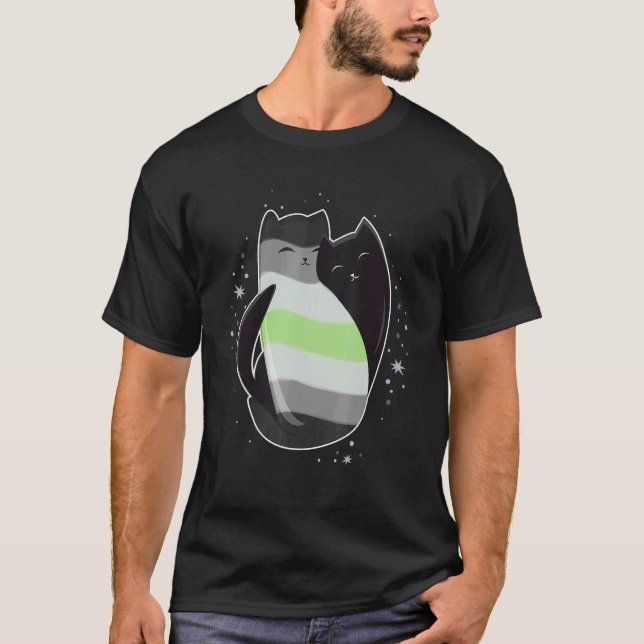 Agender Cat Flag Nonbinary Trans LGBT Yin Yang Bla T-Shirt (Front)