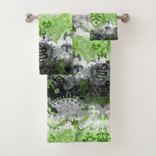 Agender Dragon Damask - Agender Pride Flag Colours Bath Towel Set
