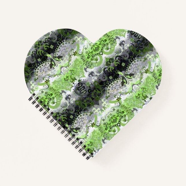Agender Dragon Damask - Agender Pride Flag Colours Notebook (Front)