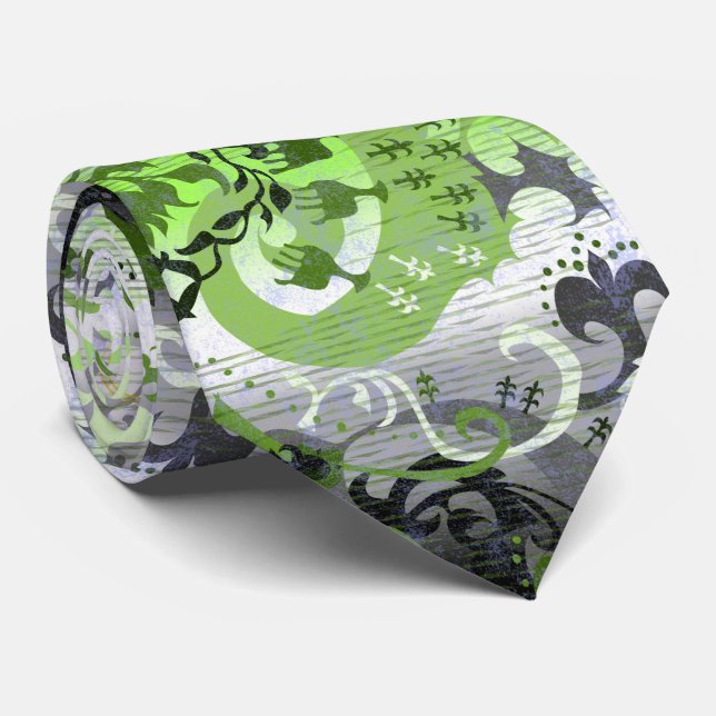 Agender Dragon Damask - Agender Pride Flag Colours Tie (Rolled)